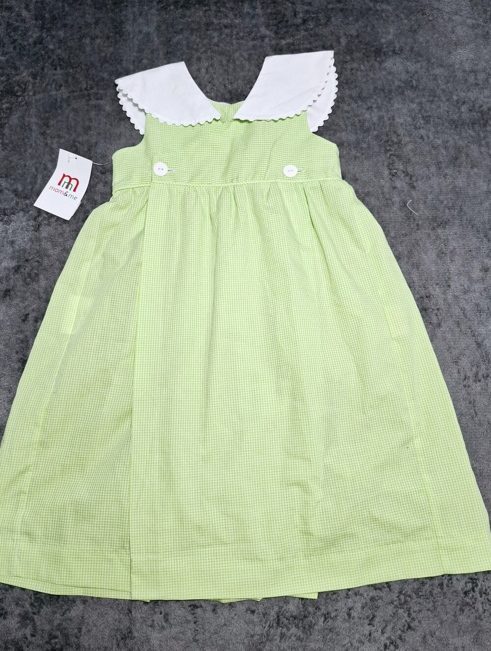 Mom & Me Green Gingham Sleeveless Girls Dress Scalloped Peter Pan Collar 3T NWT